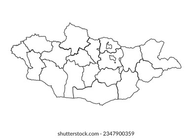 Outline Sketch Map of Mongolia With States and Cities, can be used for business designs, presentation designs or any suitable designs.