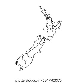 Outline Sketch Map of New Zealand With States and Cities, can be used for business designs, presentation designs or any suitable designs.