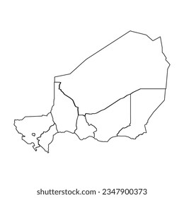 Outline Sketch Map of Niger With States and Cities, can be used for business designs, presentation designs or any suitable designs.