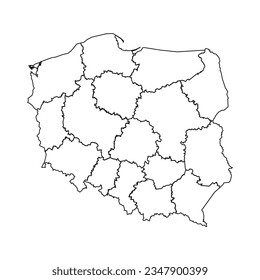 Outline Sketch Map of Poland With States and Cities, can be used for business designs, presentation designs or any suitable designs.