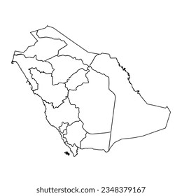 Outline Sketch Map of Saudi Arabia With States and Cities, can be used for business designs, presentation designs or any suitable designs.