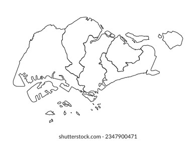 Outline Sketch Map of Singapore With States and Cities, can be used for business designs, presentation designs or any suitable designs.