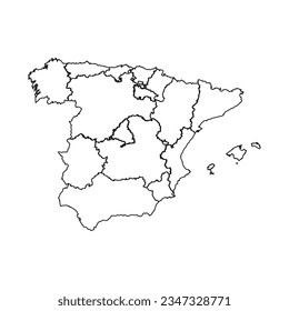 Outline Sketch Map of Spain With States and Cities, can be used for business designs, presentation designs or any suitable designs.