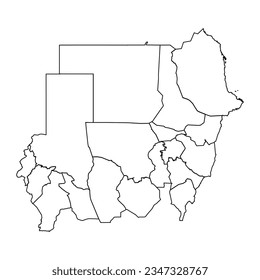 Outline Sketch Map of Sudan With States and Cities, can be used for business designs, presentation designs or any suitable designs.