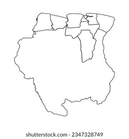 Outline Sketch Map of Suriname With States and Cities, can be used for business designs, presentation designs or any suitable designs.
