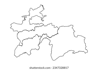 Outline Sketch Map of Tajikistan With States and Cities, can be used for business designs, presentation designs or any suitable designs.