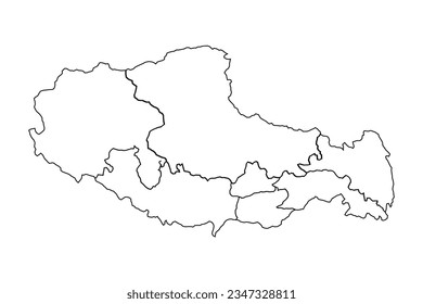 Outline Sketch Map of Tibet With States and Cities, can be used for business designs, presentation designs or any suitable designs.