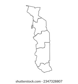 Outline Sketch Map of Togo With States and Cities, can be used for business designs, presentation designs or any suitable designs.