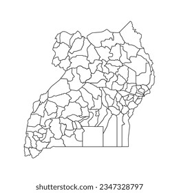 Outline Sketch Map of Uganda With States and Cities, can be used for business designs, presentation designs or any suitable designs.