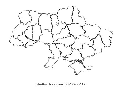 Outline Sketch Map of Ukraine With States and Cities, can be used for business designs, presentation designs or any suitable designs.