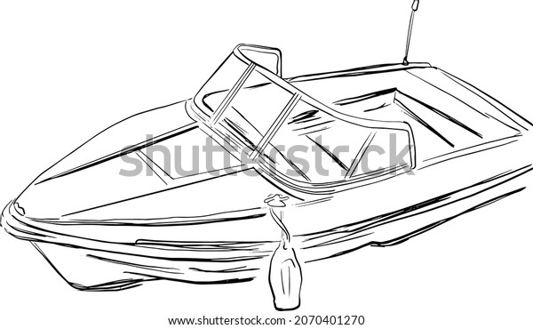 Outline Sketch Powerboat Doodle Style Water Stock Vector (Royalty Free ...