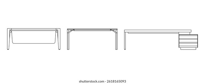 Outline sketch of a set table and desk