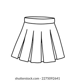 Outline sketch of short skirt for girl. Doodle skirt with pleats. Funny clothing.