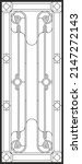 Outline sketch of stained-glass panel in a rectangular frame, abstract curls shape in the art modern. Decorative design of the window or door. Vector template 