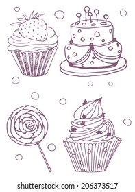 Outline sketch sweets set