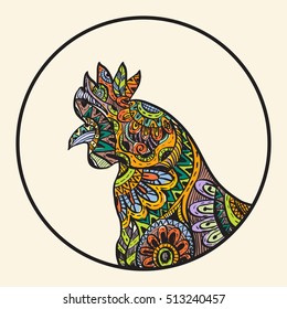 Outline sketch symbol of Rooster Chinese new year 2017, ink style, free hand draw illustration vector
