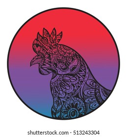 Outline sketch symbol of Rooster Chinese new year 2017, ink style, free hand draw illustration vector