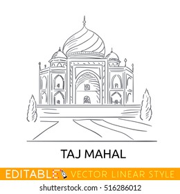Outline sketch Taj Mahal. Famouse building. Seven wonders of the world. Tourism in India.