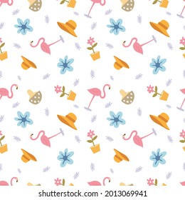 outline sketch of a unique flamingo with other objects with icons and design elements color