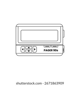 Vector de esbozo de un localizador de los años 90. Ilustración de beeper retro mínimo de la tecnología de comunicación clásica.