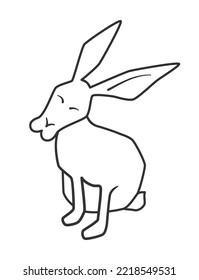 Outline sketch vector illustration rabbit, isolated on a white background. Bunny sitting in front. Black and white minimal Lin art drawing hare. Symbol of the year 2023, Easter rabbit.