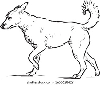 Outline sketch of walking guard dog 
