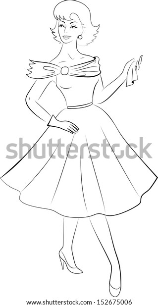 Outline Sketch Woman Dress 50s Stock Vector (Royalty Free) 152675006
