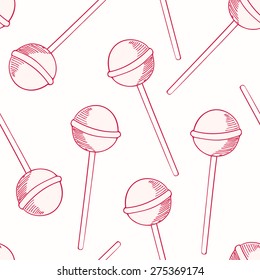 Outline sketched lollipop seamless pattern. Sweet candies vector illustration