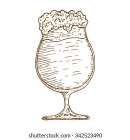 Outline And Sketchy Style Of Beer Glass With Full Foam