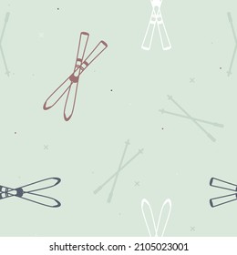Outline ski and ski poles - vector background