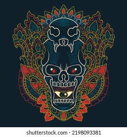 outline skull aztec vector illustration