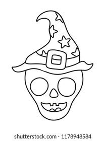 outline skull character with witch hat style
