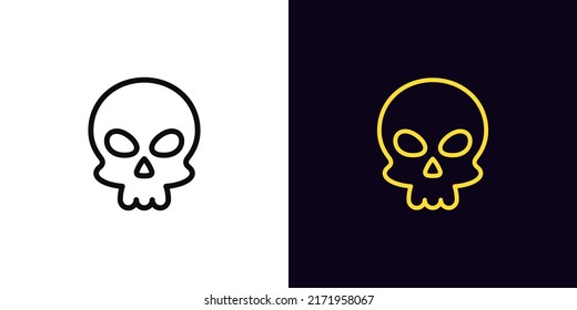 Outline skull emoji icon, with editable stroke. Skull emoticon silhouette, skeleton head pictogram. Skull face, danger and death, poison and toxic, dead pirate. Vector icon for UI and Animation