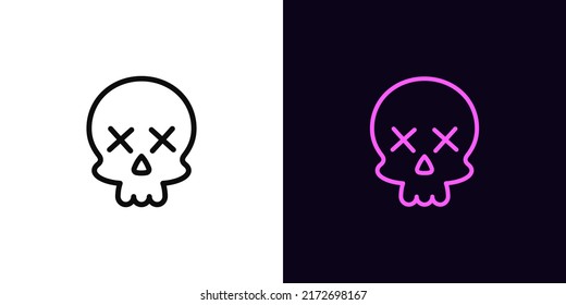Outline skull emoji icon, with editable stroke. Skull emoticon silhouette with dead x eyes, skeleton head pictogram. Skull face, danger and death, poison and toxic, dead pirate. Vector icon