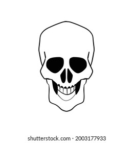 Outline skull in a simple hand-drawn style. Angry smile vector illustration 