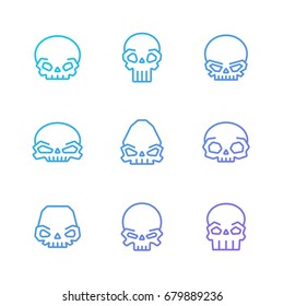 Outline skulls blue-purple gradient vector icon set. Clean and simple design. Part two.