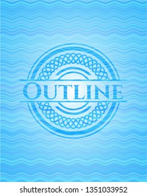 Outline sky blue water wave badge background.