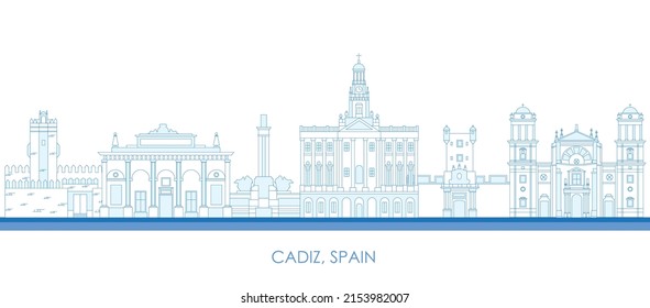 Outline Skyline panorama of  Cadiz, Andalusia, Spain - vector illustration