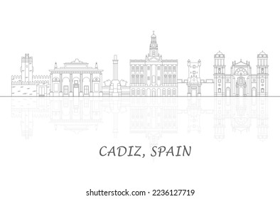 Outline Skyline panorama of  Cadiz, Andalusia, Spain - vector illustration