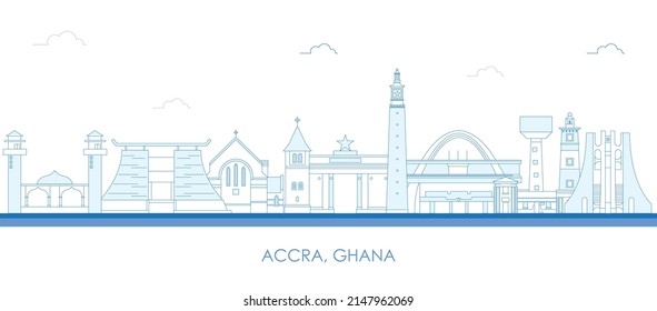 Outline Skyline panorama of city of Accra, Ghana - vector illustration