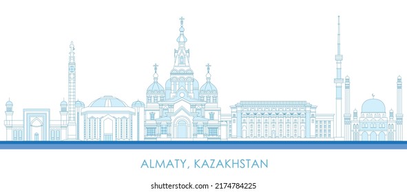 Outline Skyline panorama of city of Almaty, Kazakhstan - vector illustration