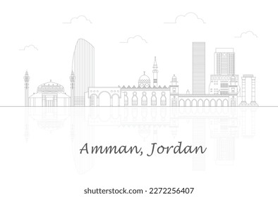 Outline Skyline panorama of city of Amman, Jordan - vector illustration