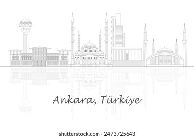 Outline Skyline panorama of city of Ankara, Turkiye - vector illustration