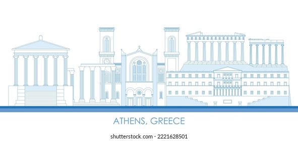 Esbozo del panorama de Skyline de la ciudad de Atenas, Grecia - ilustración vectorial