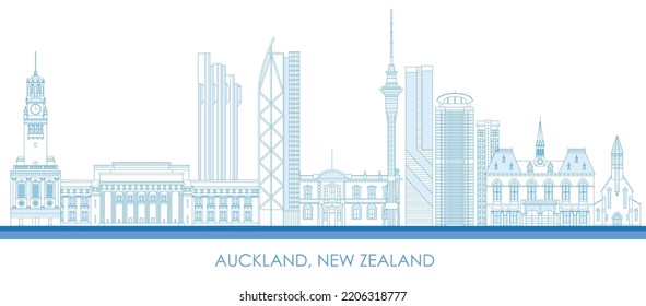 Outline Skyline panorama of city of Auckland, New Zealand - vector illustration