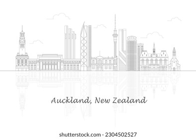 Outline Skyline panorama of city of Auckland, New Zealand - vector illustration