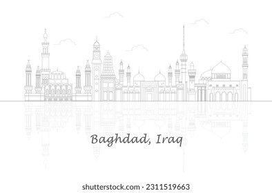 Outline Skyline panorama of city of Baghdad, Iraq - vector illustration