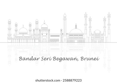 Outline Skyline panorama of city of Bandar Seri Begawan, Brunei - vector illustration