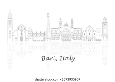 Outline Skyline panorama of city of Bari, Italy - vector illustration