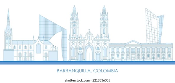 Outline Skyline panorama of city of Barranquilla, Colombia - vector illustration